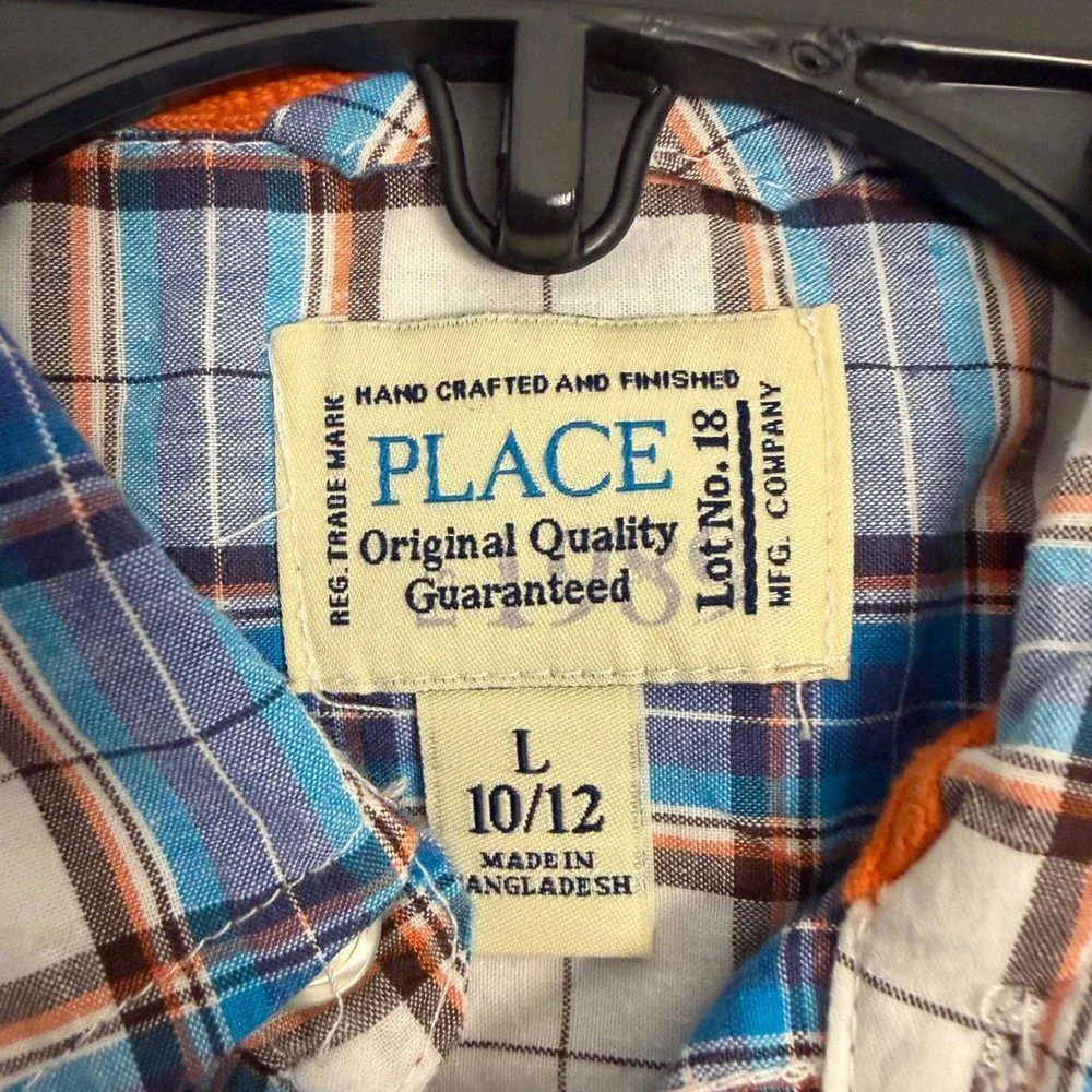 The Children's Place Boys Blue Plaid Button Down Shirt Size L 10/12 Cotton